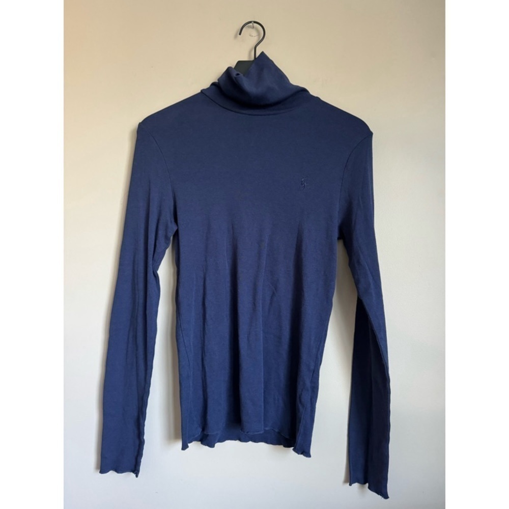 RALPH LAUREN Navy Long-Sleeve Turtleneck Logo T-Shirt